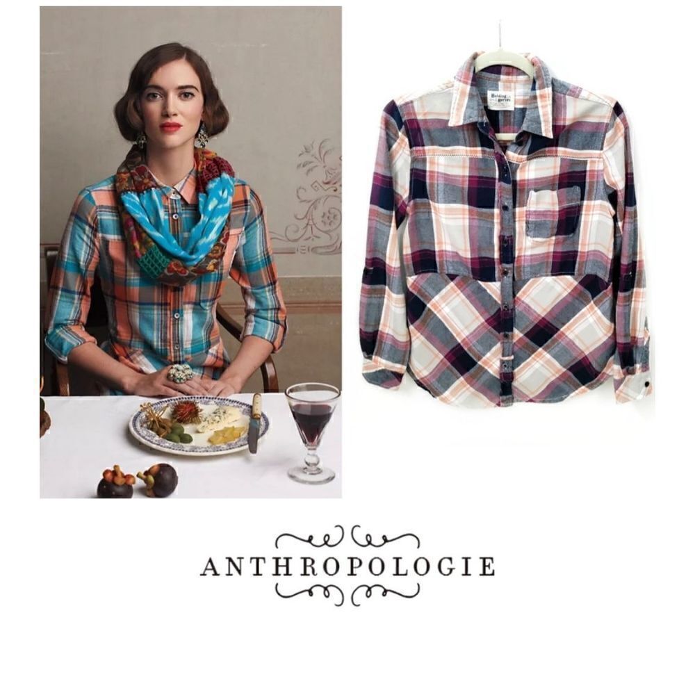 ANTHROPOLOGIE HOLDING HORSES SEAMED PLAID FLANNEL TUNIC SIZE XS
